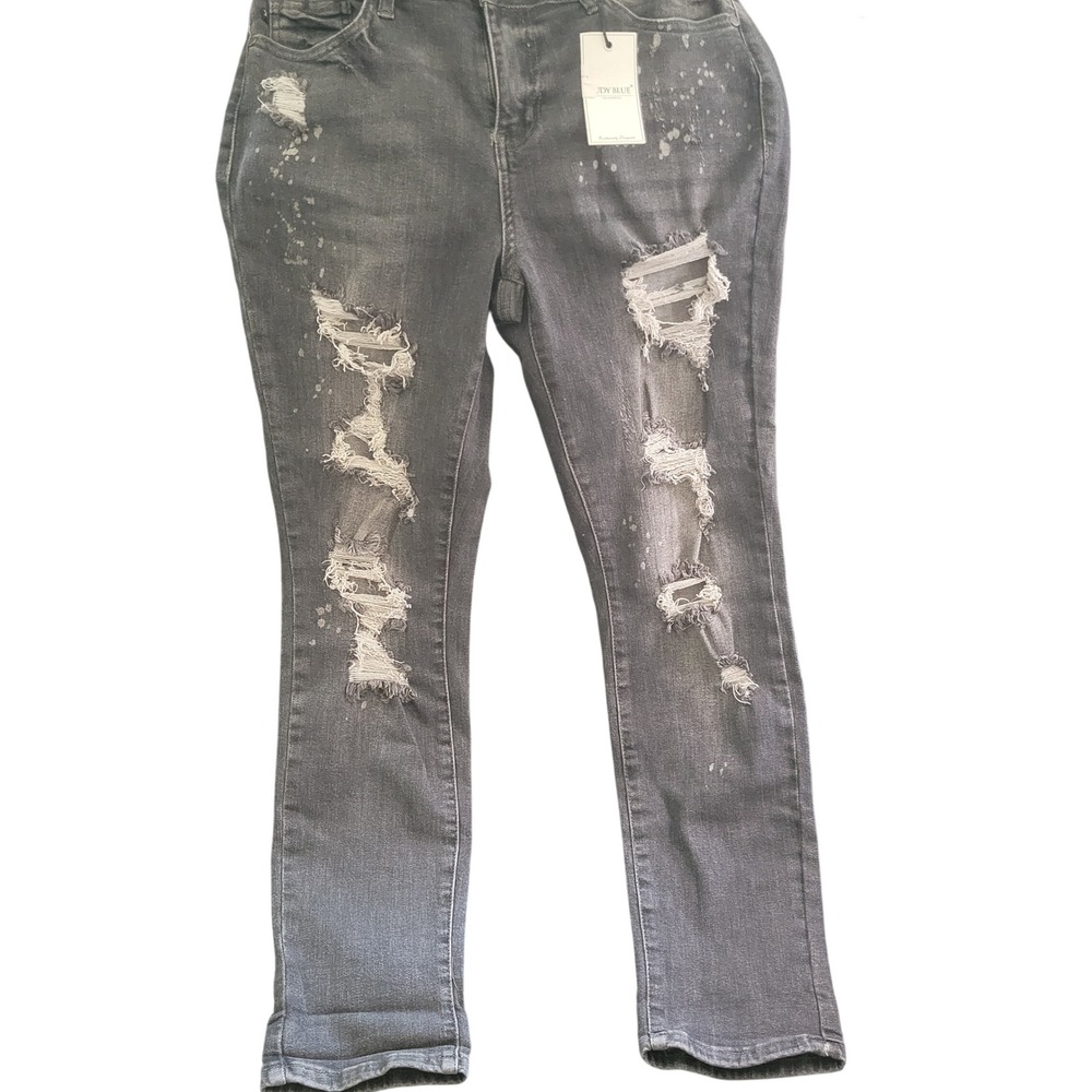 Judy Blue Mid Rise Distressed Paint Splatter Boyfriend Jeans Faded Black Sz 9/29